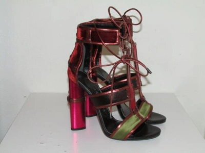 Pre-owned Tom Ford Patchwork Cage Sandals Metallic Velvet Strappy Heels Sz 36.5 Auth In Multicolor