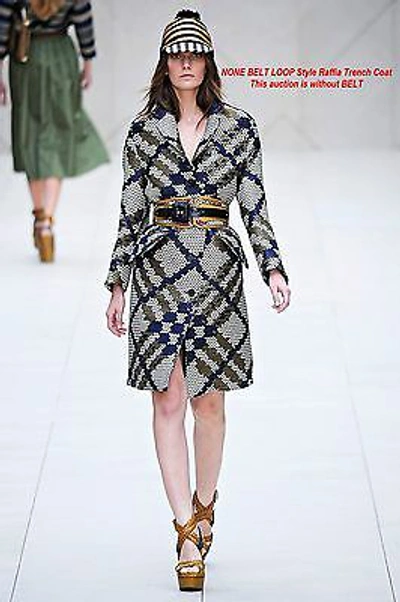 Pre-owned Burberry Prorsum $4,495 Runway  4 38 Blue Collar Woven Raffia Trench Coat Women In Multicolor