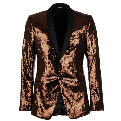 Pre-owned Dolce & Gabbana Sequined Tuxedo Blazer Jacket Martini Bronze Brown Black 09741