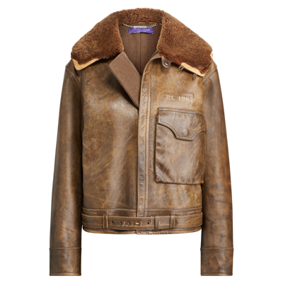 Pre-owned Ralph Lauren $4,390  Collection 50th Anniversary Grayden Leather Shearling Jacket In Brown