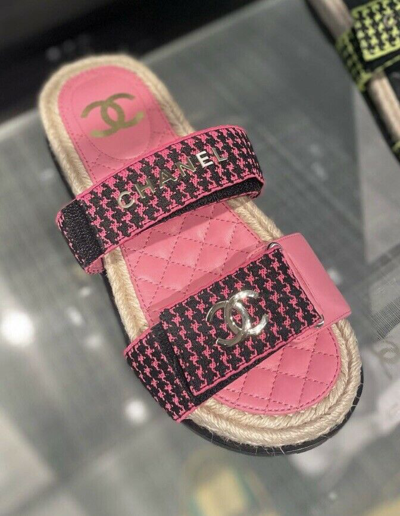 Pre-owned Chanel Dad Sandal Mule Slides With Adjustbale Straps In Black & Pink