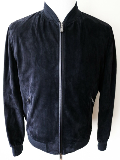 Pre-owned Brioni $6150  Navy Blue Suede Leather Bomber Jacket Coat Size 46 Euro 36 Us Xs