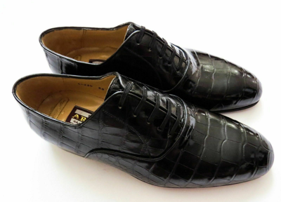 Pre-owned Artioli $5800  Black Crocodile Alligator Leather Oxford Shoes 10 Us 43 Euro 9 Uk