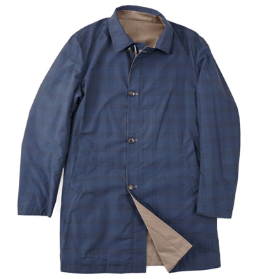 Pre-owned Brioni $4150  Reversible Cotton And Nylon Jacket With Leather Details Xxl In Blue, Tan