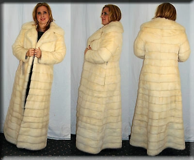 Pre-owned Efurs4less Skin On Skin Pearl Mink Fur Coat 57 Inch Length Size Medium 6 8 M In White