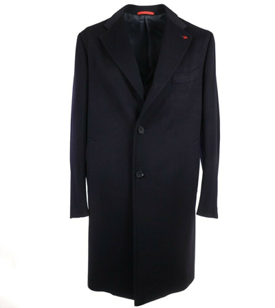 Pre-owned Isaia Napoli Solid Navy Blue Soft Brushed Wool Overcoat 46r To 48r Coat