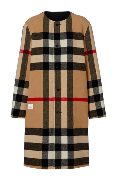 Pre-owned Burberry Women Tisbury Exploded Check Reversible Wool Coat Jacket Black Sz 6