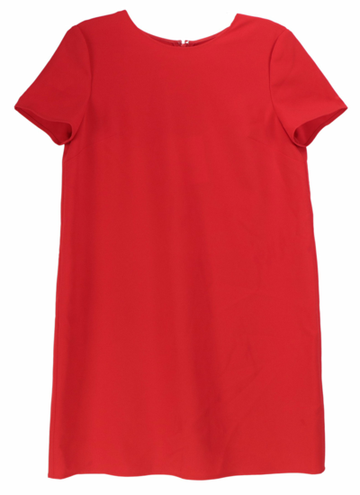 Pre-owned Carolina Herrera Women's Short Sleeve Crewneck Shift Dress In Chili Red
