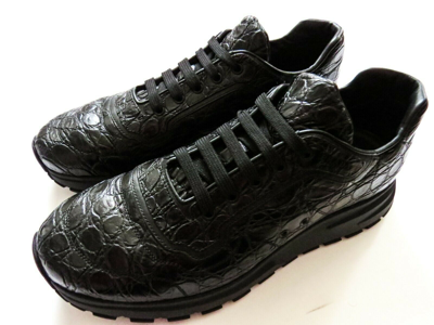 Pre-owned Prada $2800  Black Crocodile Leather Sneakers Shoes Size 11 Us 44 Euro 10 Uk