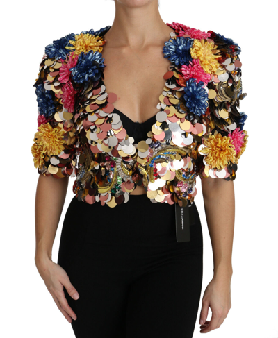 Pre-owned Dolce & Gabbana Jacket Coat Crystal Sequined Floral It40 / Us6 / S Rrp $14000 In Multicolor