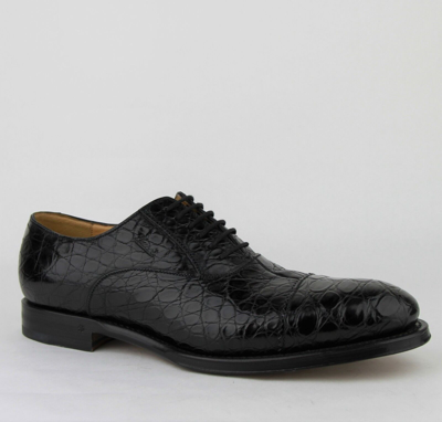 Pre-owned Gucci $1950  Black Crocodile Leather Oxford Shoes W/ Script 243813 1000