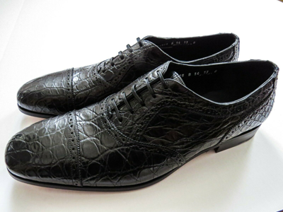 Pre-owned Ferragamo Salvatore  Black Crocodile Alligator Leather Shoes 12 Us 46 Euro 11 Uk