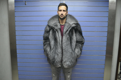 Pre-owned Fox Luxury Full Skin Frost  Fur Mens Coat Real Fur Jacket Skin To Skin Frost  In Silver