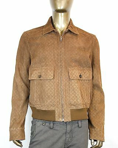 Pre-owned Gucci $4200 Authentic  Diamante Suede Leather Bomber Jacket Blazer 282833 In Brown