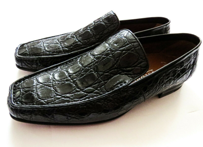 Pre-owned A.testoni Testoni Black Crocodile Alligator Leather Shoes Loafers Size 11 Us 44 Euro 10 Uk In Silver