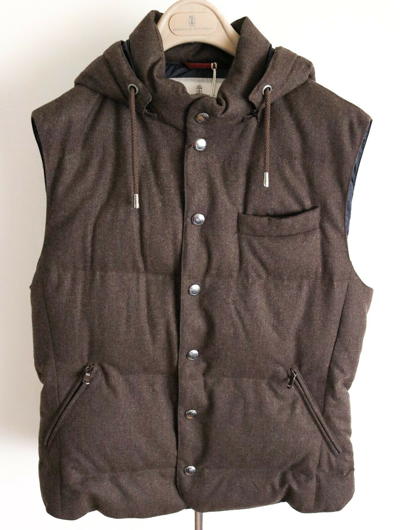 Pre-owned Brunello Cucinelli $3995  100% Cashmere Thick Ribbed Hooded Cardigan Jacket 50 Eu In Brown