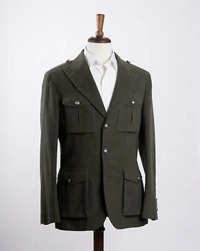 Pre-owned Brunello Cucinelli $3,995 Green Cotton Cashmere Military Style Coat (50 It) M