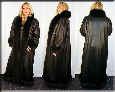 Pre-owned Efurs4less Black Lambskin Leather Coat Fur Collar And Fur Trim Size Xl, 2xl And 3xl