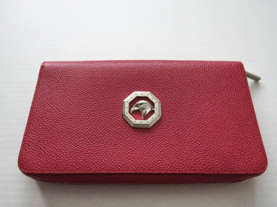 Pre-owned Stefano Ricci Coral Red Pebbled Leather Zip Around Travel Wallet Bag Clutch