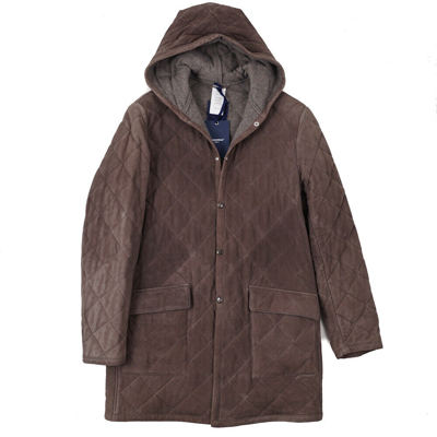 Pre-owned Mandelli Quilted Suede Leather Parka With Loro Piana Cashmere Lining S (eu 48) In Brown