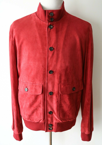 Pre-owned Loro Piana $5385  Red Rain System Soft Kidskin Suede Jacket Coat 50 Euro Medium