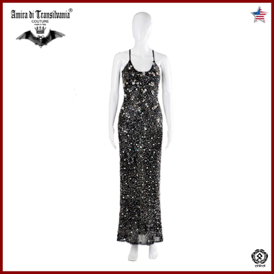Pre-owned Amira Di Transilvania Women Clothing Summer Dress Fashion Couture Long Black Elegant Luxury Party Gala