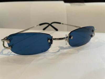 Pre-owned Cartier Platinum Sunglasses Blue Lenses T8100297 France Authentic Vintage