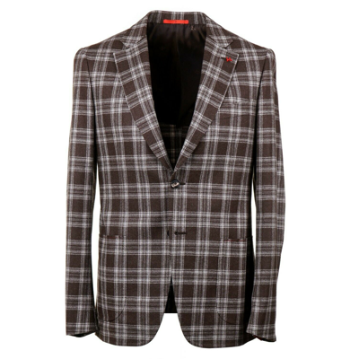 Pre-owned Isaia Slim-fit Layered Check Soft Brushed Flannel Wool Suit 40r (eu 50) Capri In Brown