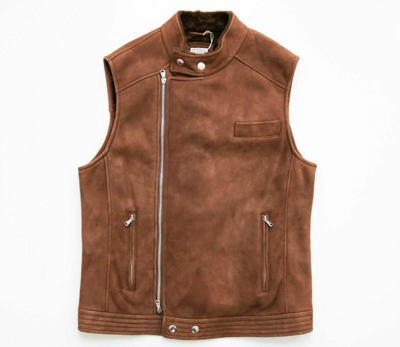 Pre-owned Brunello Cucinelli $5595  Shearling Sleeveless Jacket Vest Size Small – Medium In Brown