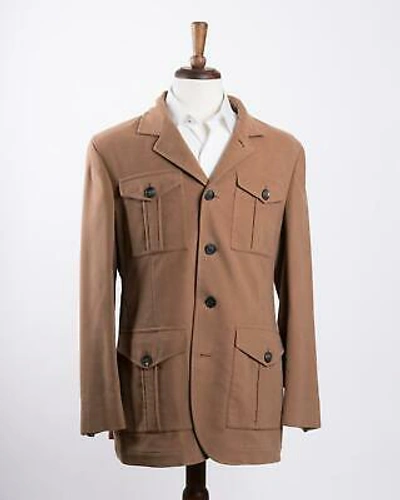 Pre-owned Brunello Cucinelli $4,495 Guanaco Brown Cotton Cashmere Coat (50 It) M
