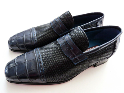 Pre-owned Artioli Santoni Burnished Blue "carlos" Crocodile Leather Shoes 11 Us 44 Euro 10 Uk