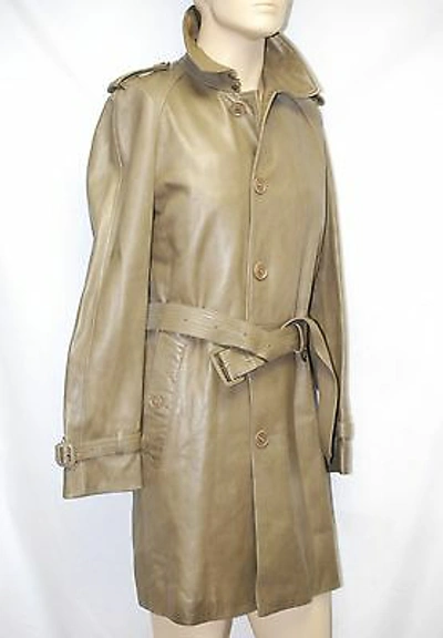 Pre-owned Burberry $3,295  London Sz 36 46 Lambskin Leather Trench Coat Jacket Men Italy In Dark Mushroom