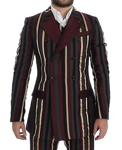 Pre-owned Dolce & Gabbana Suit Striped Runway 3 Piece Slim Fit Vest It48 / Us38 Rrp $12800 In Multicolor