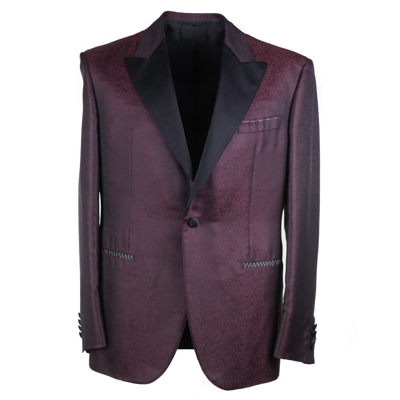 Pre-owned Zilli Burgundy Patterned Peak Lapel Silk Tuxedo 40r (eu 50) Formal Suit In Red