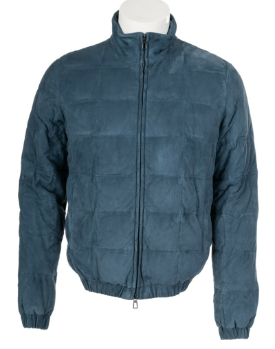 Pre-owned Loro Piana $5950  Travel Light Bomber Piumo Goose Down Kidskin Jacket Size Small In Blue
