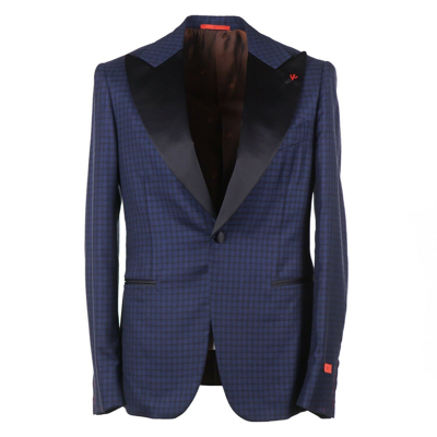 Pre-owned Isaia Dark Blue Check Cashmere-silk Dinner Jacket Slim 38r (eu 48) Sport Coat