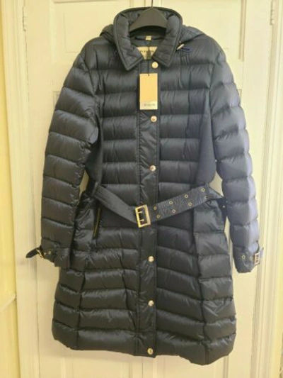 Pre-owned Burberry Womens Hooded Parka Puffer Goosed Down Long Coat Navy Us Xl In Blue