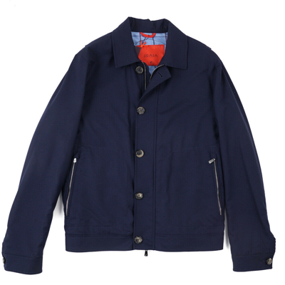 Pre-owned Isaia $3995  Super 200s Soft Jersey Wool Flight Jacket M (eu 50) Navy Blue