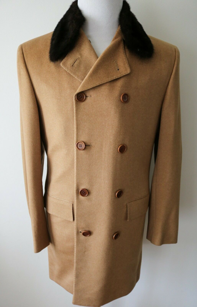 Pre-owned Kiton Vicuna Cashmere Mink Fur Double Breasted Coat Overcoat Size 54 Euro 44 Us In Brown