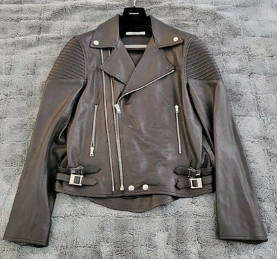 Pre-owned Givenchy Black Leather Moto Jacket Men's Size 52 Rare