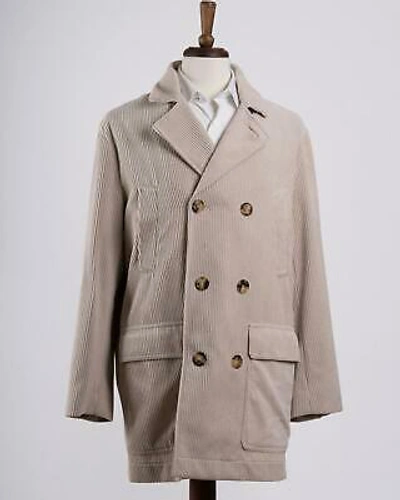 Pre-owned Brunello Cucinelli $6,150 Beige Corduroy Cotton Cashmere Blend Coat (50 It) M