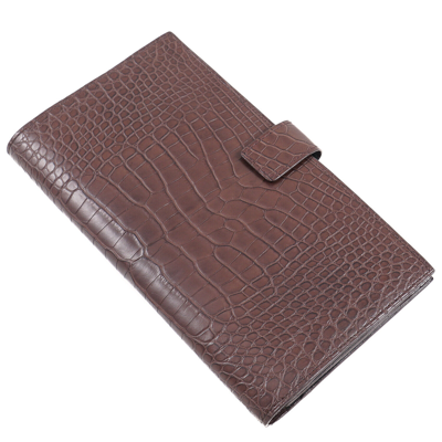 Pre-owned Zilli Large-size 'voyageur' Travel Wallet In Brown Matte Crocodile