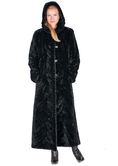 Pre-owned Madison Avenue Mall Black Full Length Sheared Mink Fur Coat Long Hooded Reversible Size 8