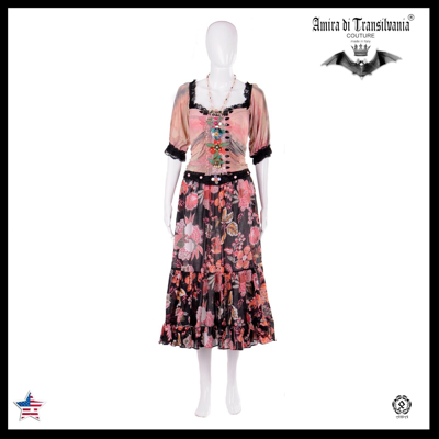 Pre-owned Amira Di Transilvania Women Clothing Summer Dress Haute Couture Gipsy Provincial Floreal Party Fashion In Orange
