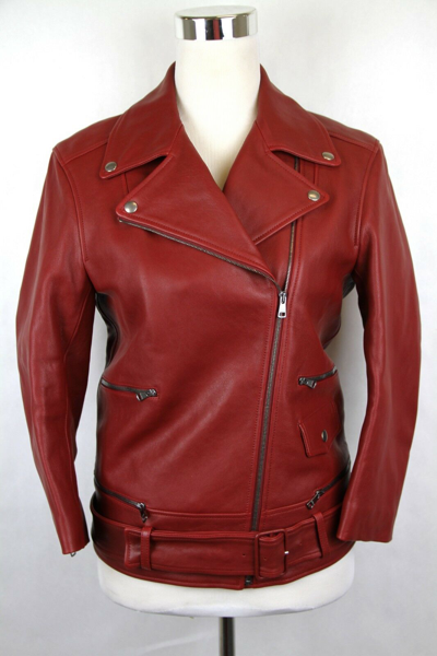 Pre-owned Gucci $5100  Women's Red Biker Leather Jacket W/quilted Lining 411148 6405