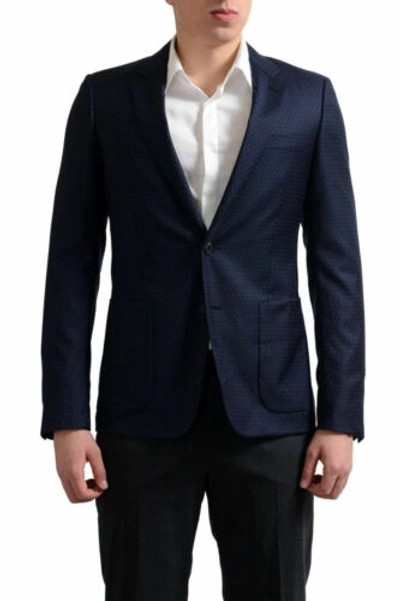 Pre-owned Prada Men's Navy Blue Printed 100% Wool Sport Coat Blazer Us 38r 40r 42r 44r