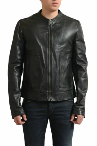 Pre-owned Dolce & Gabbana Men's Black 100% Leather Full Zip Basic Jacket Us S M L