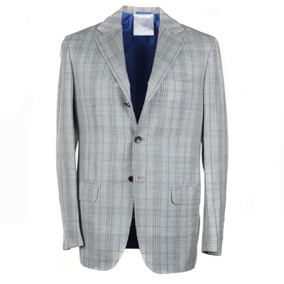 Pre-owned Kiton Green And Blue Check Cashmere-silk-linen Sport Coat 42r (eu 52)