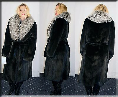 Pre-owned Efurs4less Ranch Mink Fur Coat Silver Fox Fur Collar Size Large 10 12 L