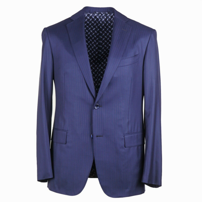 Pre-owned Zilli Navy Blue Herringbone Stripe Superfine Wool Suit 40r (eu 50)
